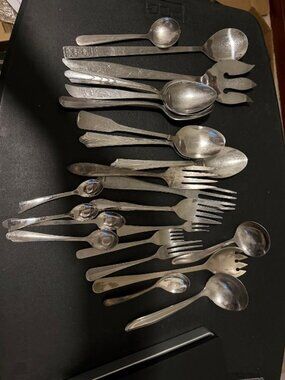 Mixed Lot of 23 Pcs Stainless Steel Silver Plate Serving Utensils - Lot27-32